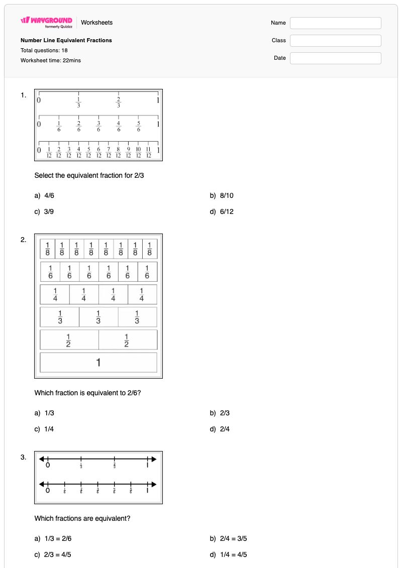 Number Line Equivalent Fractions - Printable Fractions-on-a-number-line Worksheets - Wayground