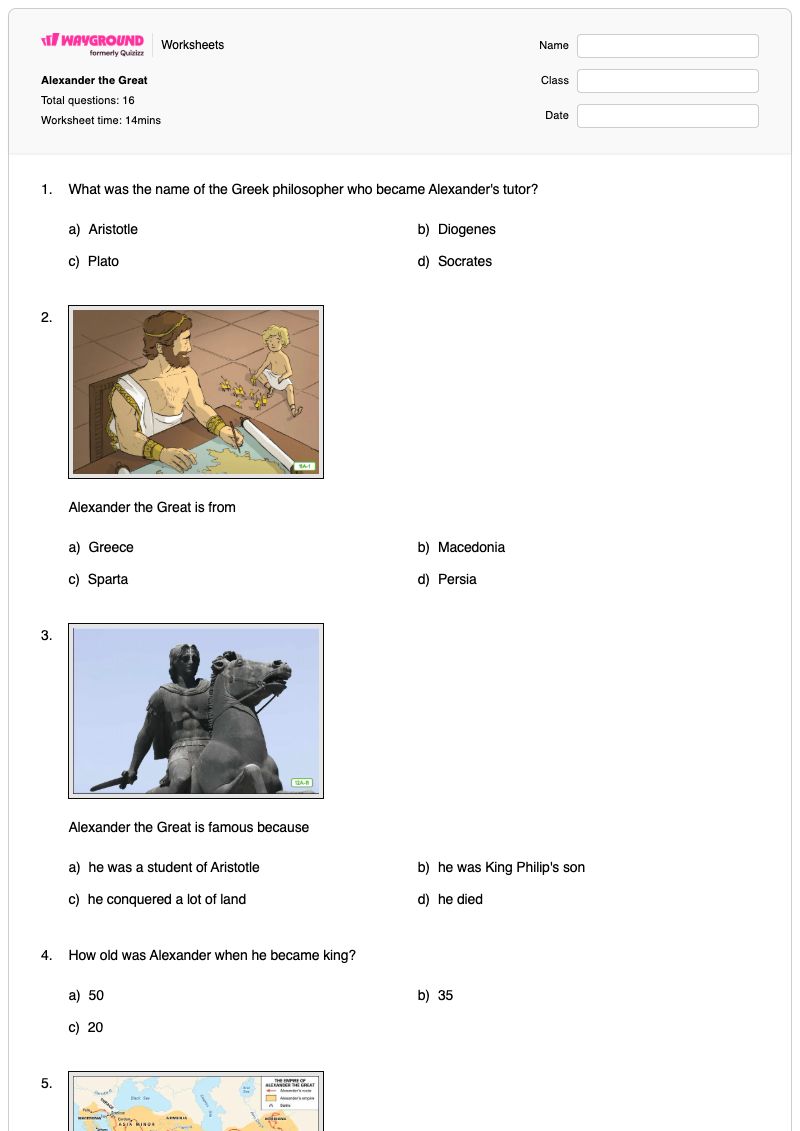 Alexander the Great - พิมพ์ได้ อเล็กซานเดอร์มหาราช เวิร์กชีท ระดับ 6 - Wayground