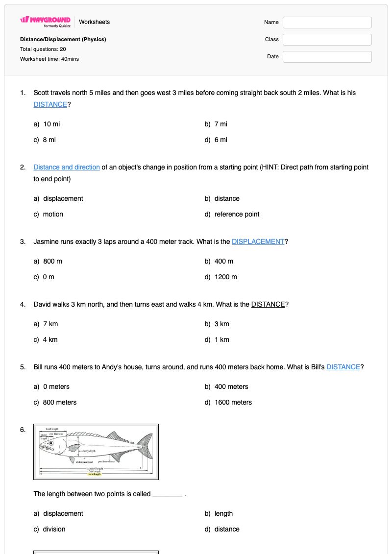 Distance/Displacement (Physics) - Printable Distance-and-displacement Worksheets - Wayground