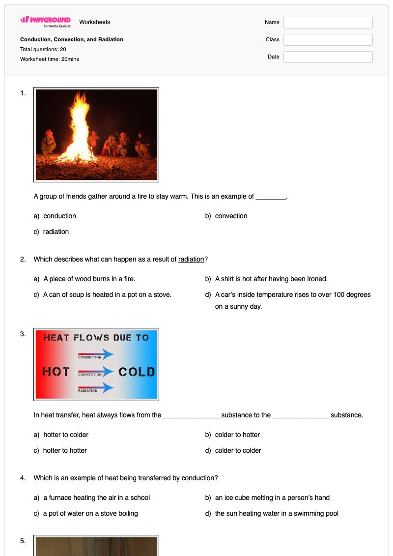 Conduction, Convection, and  Radiation - พิมพ์ได้ Heat-flow เวิร์กชีท ระดับ 12 - Wayground