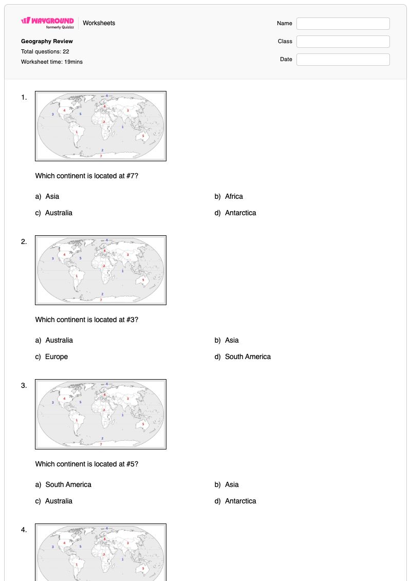Geography Review - พิมพ์ได้ Physical-maps เวิร์กชีท - Wayground