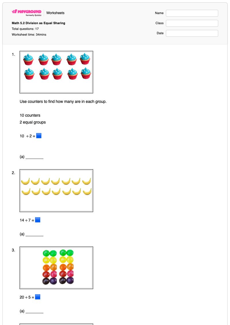 Math 5.2 Division as Equal Sharing - Printable Division Worksheets - Wayground