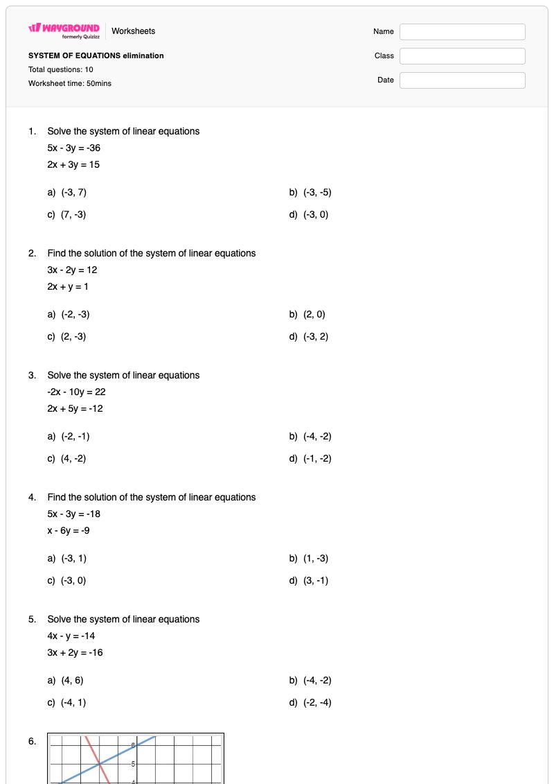 SYSTEM OF EQUATIONS elimination - Printable Systems-of-equations Worksheets - Wayground