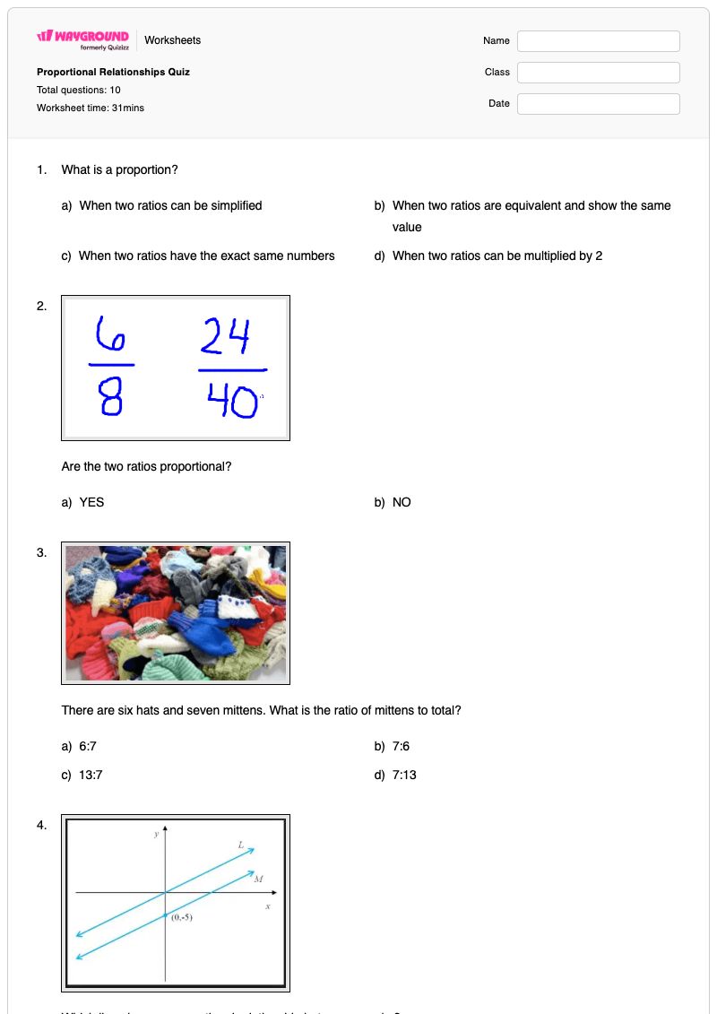 Proportional Relationships Quiz - Printable Proportional-relationships Worksheets - Wayground