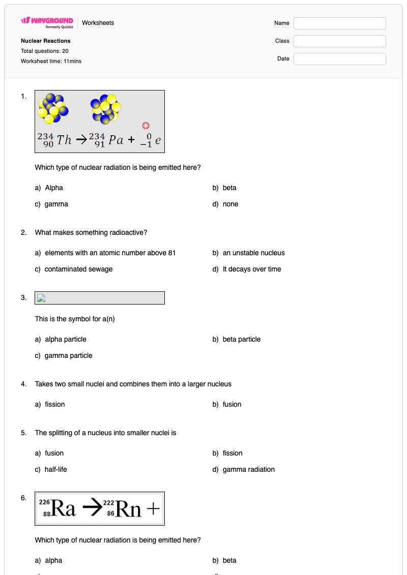 Nuclear Reactions - Printable Fission-and-fusion Worksheets - Wayground