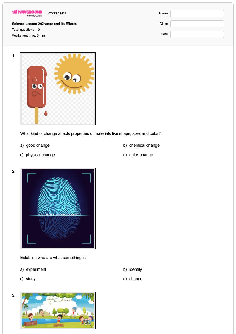 Science Lesson 2:Change and Its Effects - Printable Addition-and-subtraction Worksheets Grade 4 - Wayground