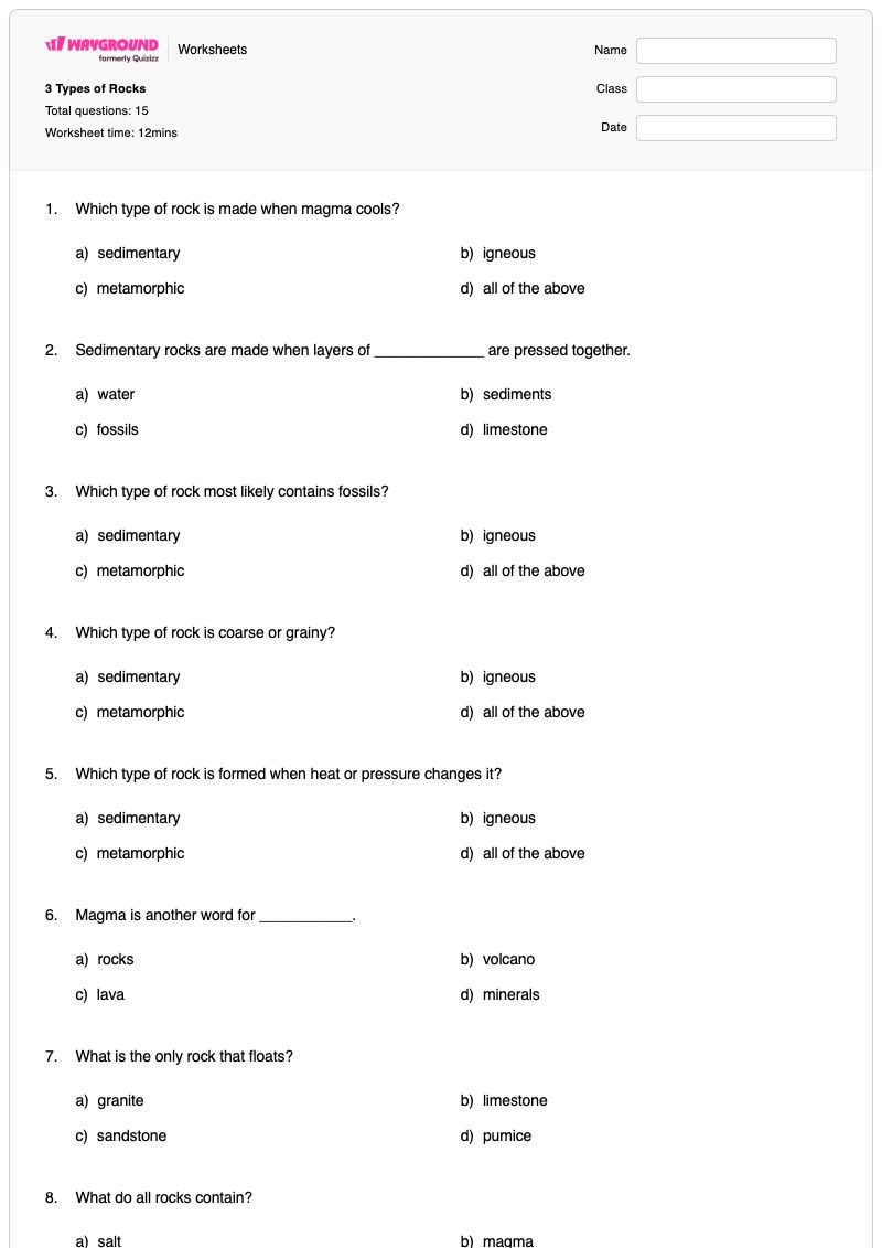 3 Types of Rocks - Printable Types-of-rocks Worksheets - Wayground