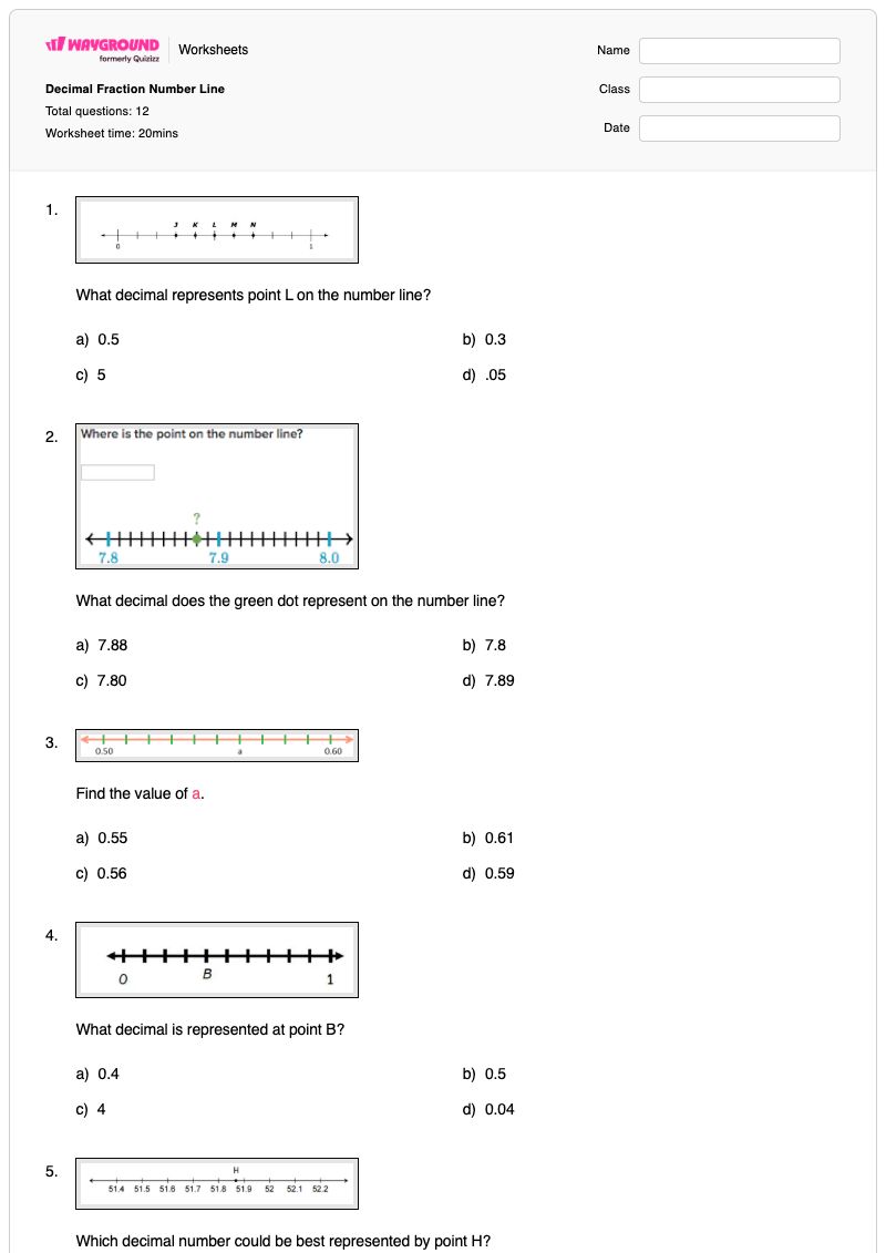 Decimal Fraction Number Line - Printable Fractions-on-a-number-line Worksheets - Wayground
