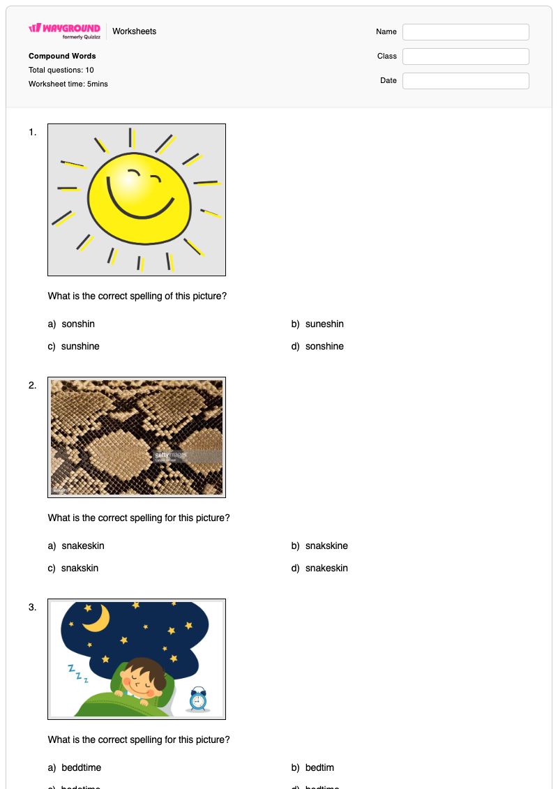 Compound Words - พิมพ์ได้ Compound-words เวิร์กชีท ระดับ 3 - Wayground