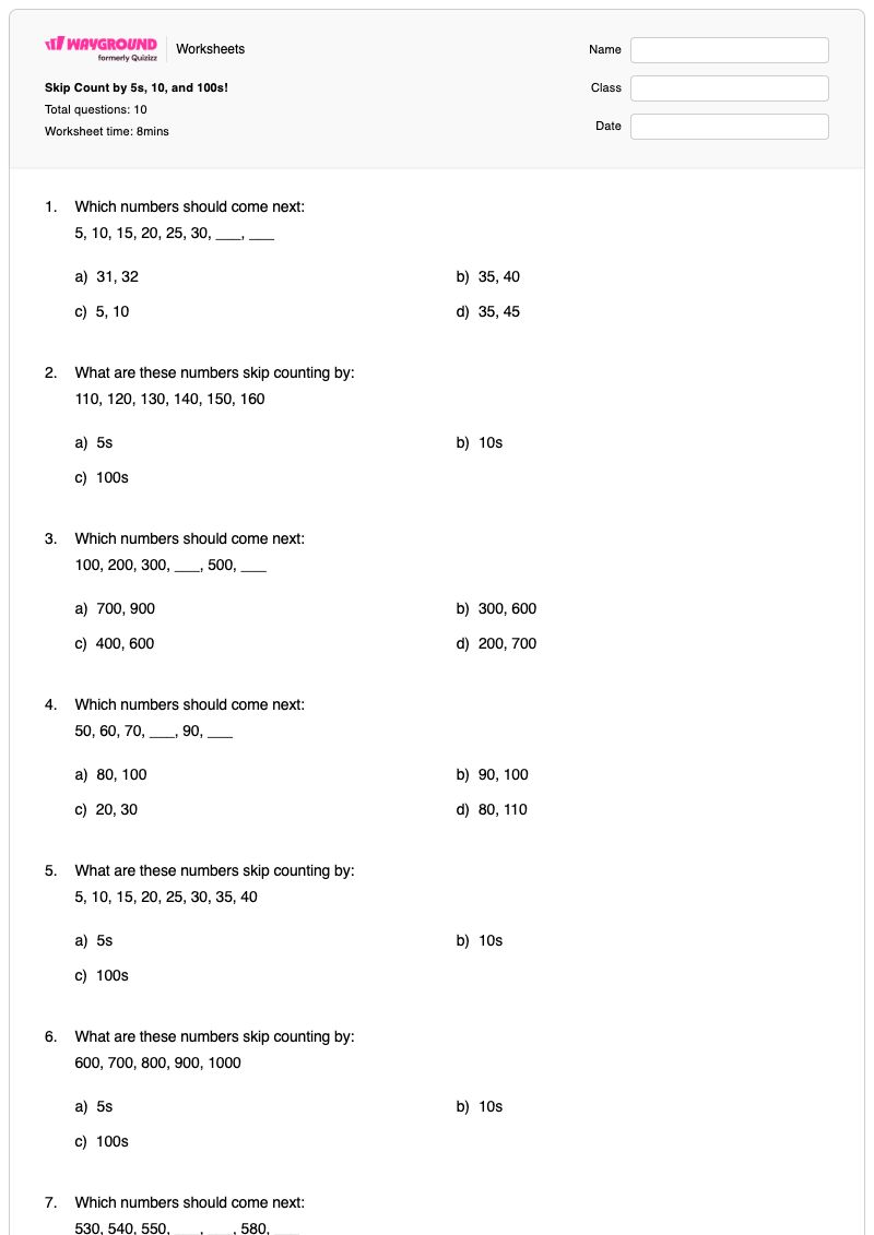 Skip Count by 5s, 10, and 100s! - Printable Counting-by-100s Worksheets Year 2 - Wayground