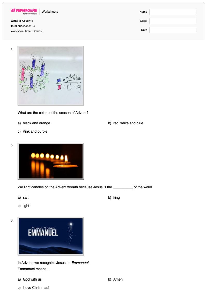 What is Advent? - พิมพ์ได้ เทศกาลคริสต์มาส เวิร์กชีท - Wayground