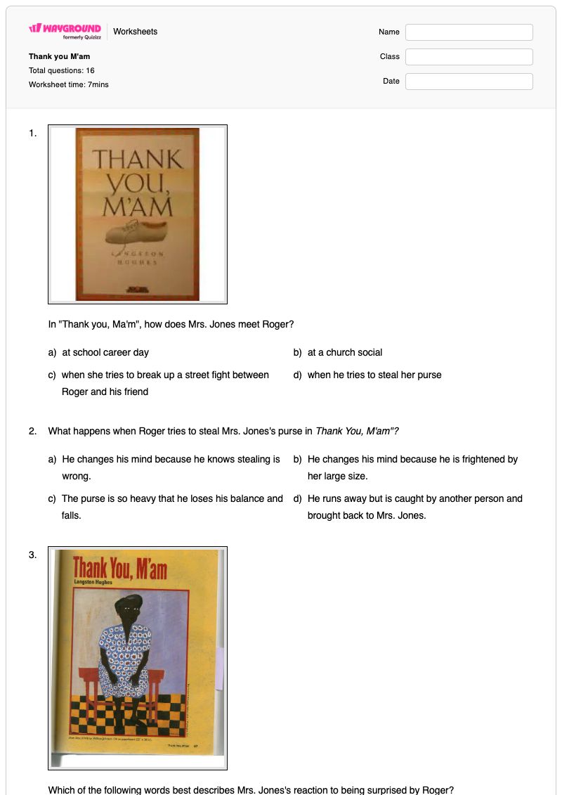 Thank you M'am - Printable Biology Worksheets - Wayground