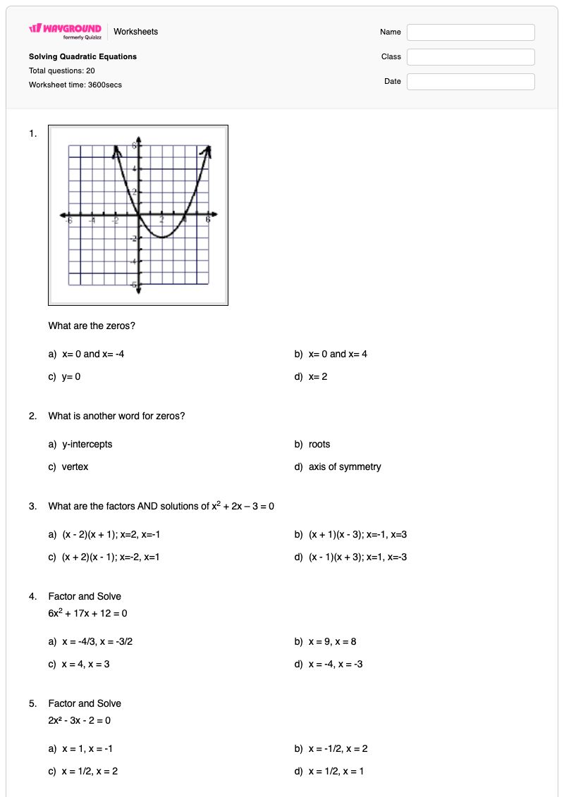 Solving Quadratic Equations - Printable Rearranging-formulas Worksheets Year 11 - Wayground