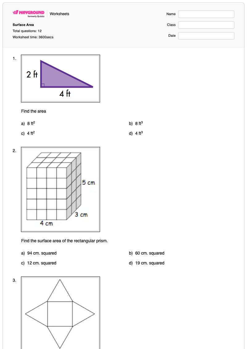 Surface Area - Printable Area-of-mixed-shapes Worksheets - Wayground