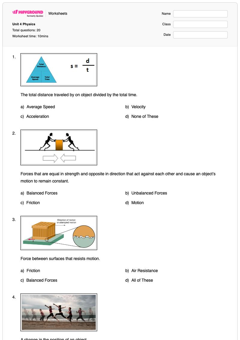 Unit 4 Physics - Printable Physics Worksheets - Wayground