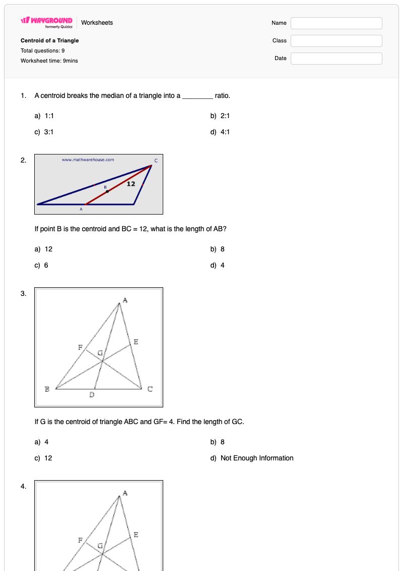 Centroid of a Triangle - พิมพ์ได้ Centroids เวิร์กชีท - Wayground