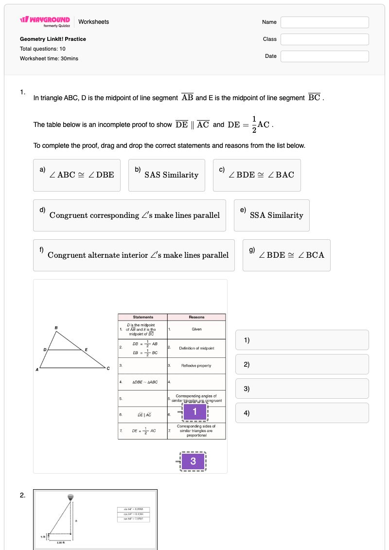 Geometry LinkIt! Practice - พิมพ์ได้ Segment-proofs เวิร์กชีท ระดับ 10 - Wayground