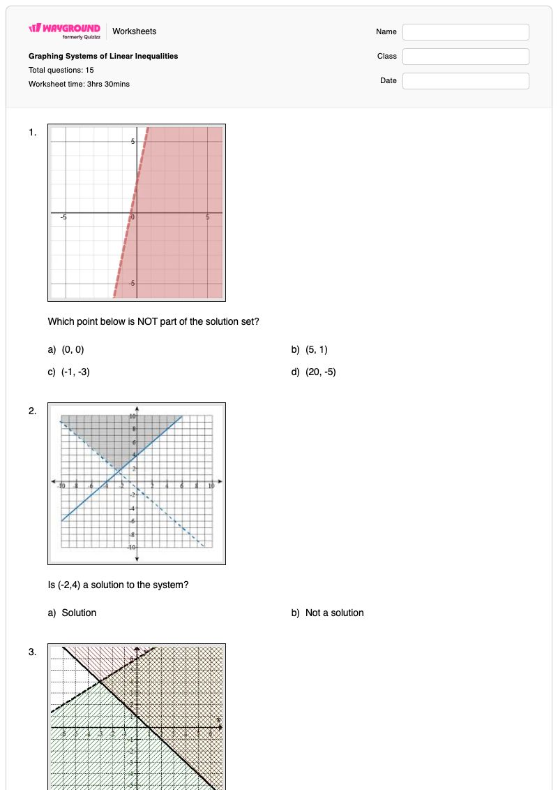 Graphing Systems of Linear Inequalities - พิมพ์ได้ การแก้สมการอสมการ เวิร์กชีท - Wayground