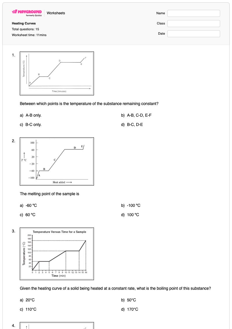 Heating Curves - พิมพ์ได้ เส้นโค้งความร้อน เวิร์กชีท - Wayground
