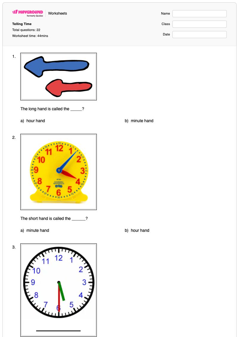 Telling Time - Printable Time Worksheets - Wayground