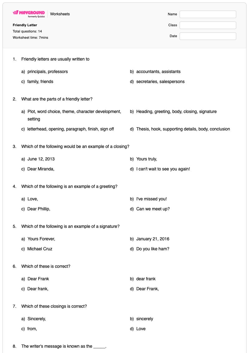Friendly Letter - Printable Writing-letters Worksheets Kindergarten - Wayground