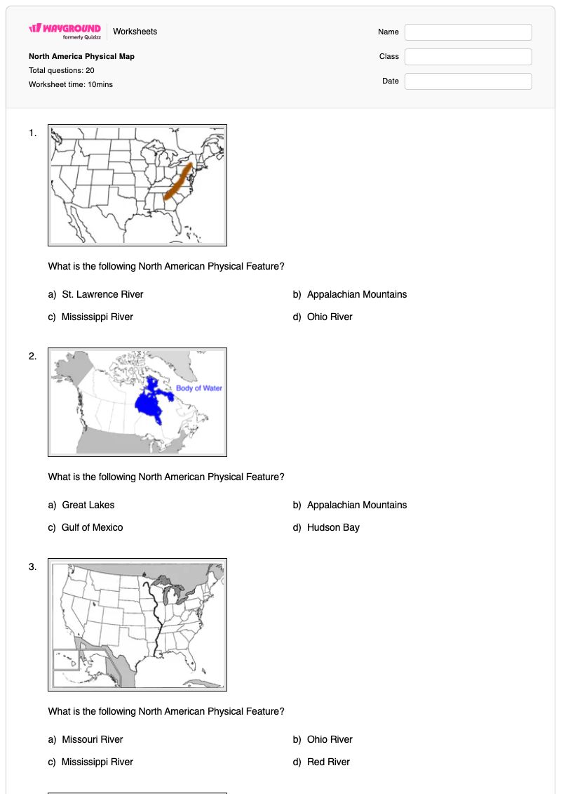 North America Physical Map - พิมพ์ได้ Physical-maps เวิร์กชีท - Wayground