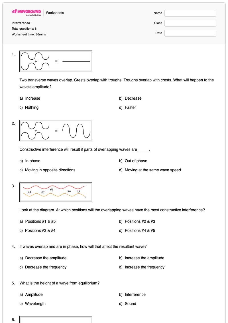 Interference - Printable Physics Worksheets - Wayground