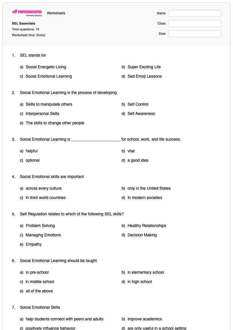 SEL Essentials - Printable Emotional-regulation Worksheets - Wayground