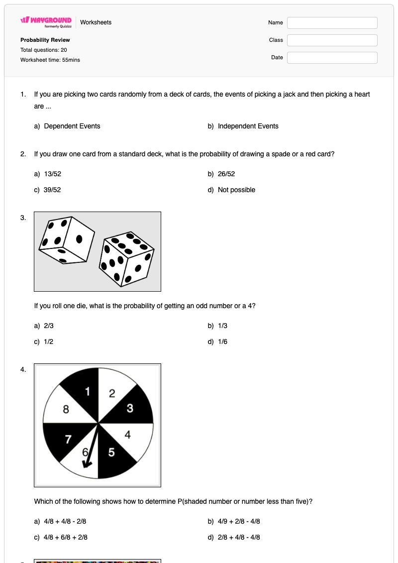 Probability Review - Printable Venn-diagrams Worksheets - Wayground