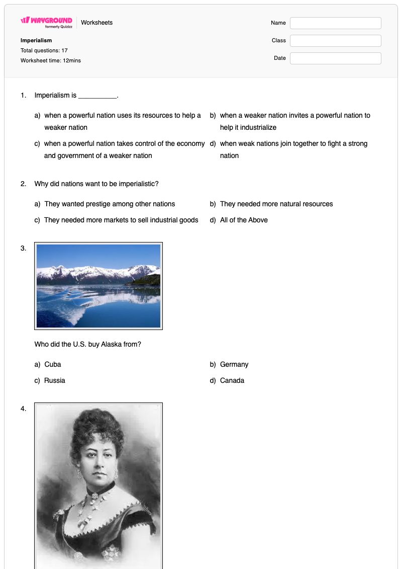 Imperialism - Printable Division Worksheets - Wayground