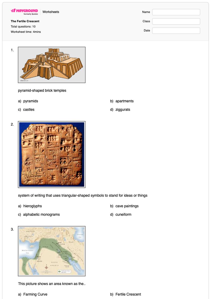The Fertile Crescent - พิมพ์ได้ เสี้ยวพระจันทร์อันอุดมสมบูรณ์ เวิร์กชีท - Wayground