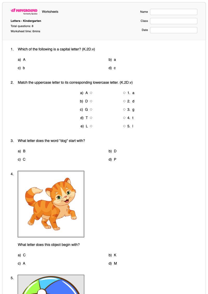 Letters - Kindergarten - Printable Letter-matching Worksheets Kindergarten - Wayground