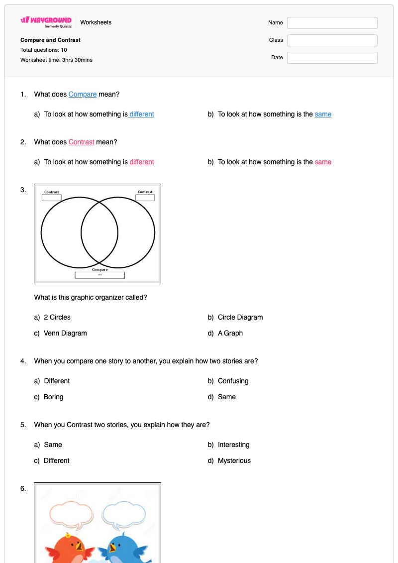 Compare and Contrast - Printable Venn-diagrams Worksheets - Wayground