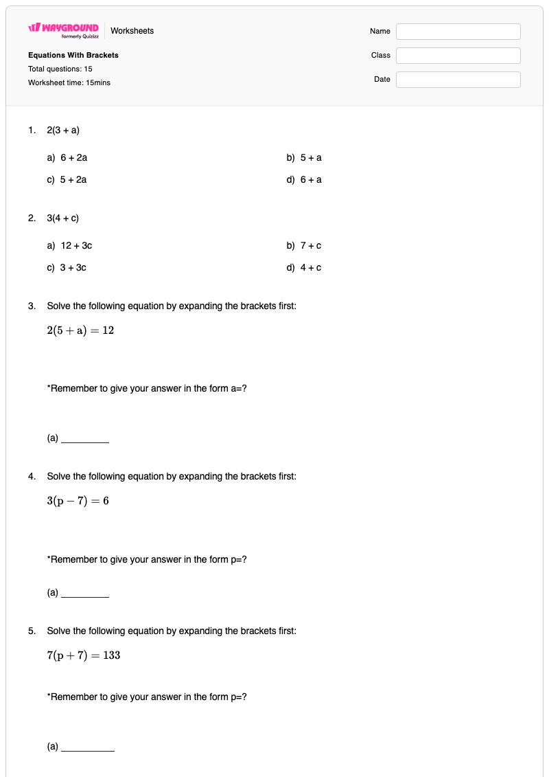 Equations With Brackets - Printable Expanding-brackets-with-surds Worksheets Class 12 - Wayground