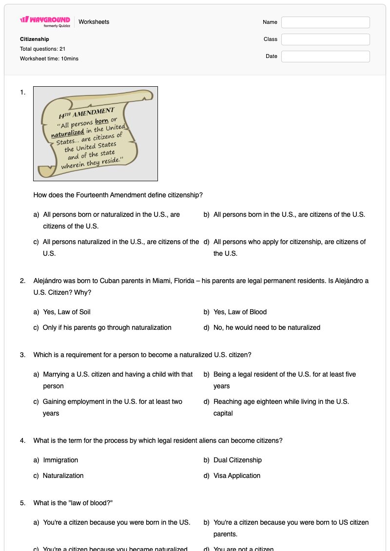 Citizenship - Printable Rights-and-responsibilities Worksheets - Wayground