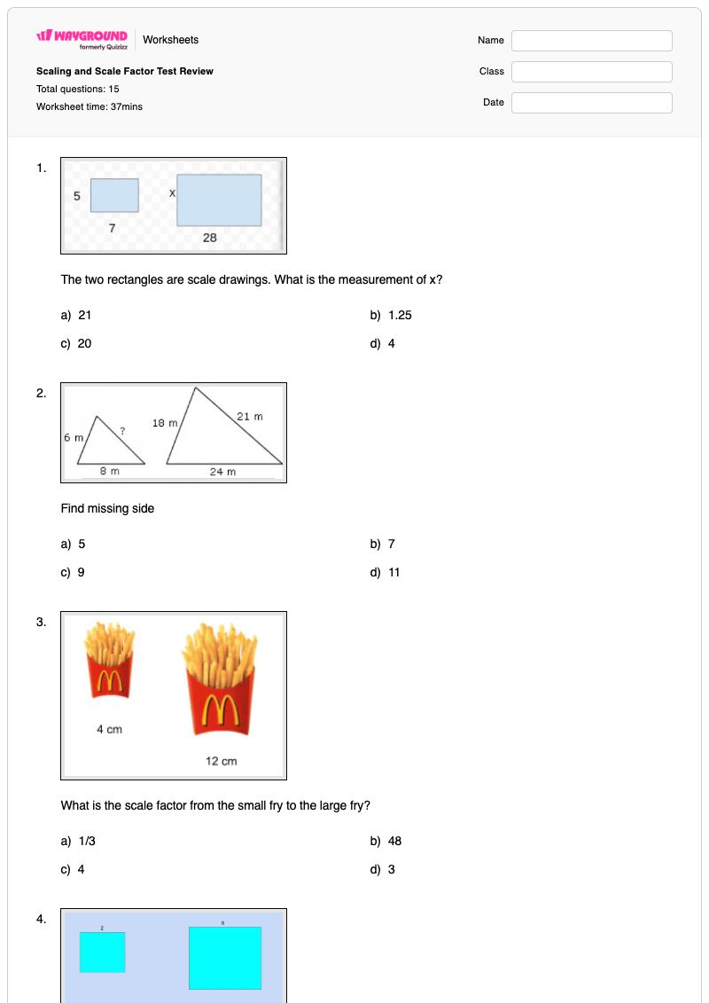 Scaling and Scale Factor Test Review - พิมพ์ได้ Factor-rainbow เวิร์กชีท ระดับ 7 - Wayground
