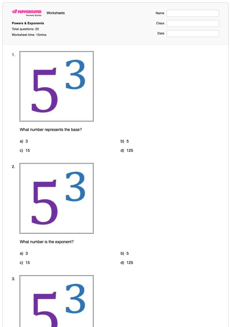 Powers & Exponents - Printable Power-to-a-power Worksheets - Wayground