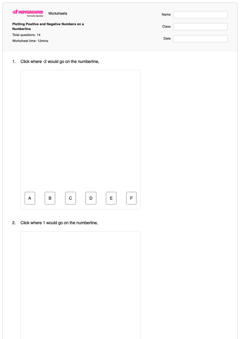 Plotting Positive and Negative Numbers on a Numberline - Printable Finding-missing-numbers-on-a-number-line Worksheets Kindergarten - Wayground