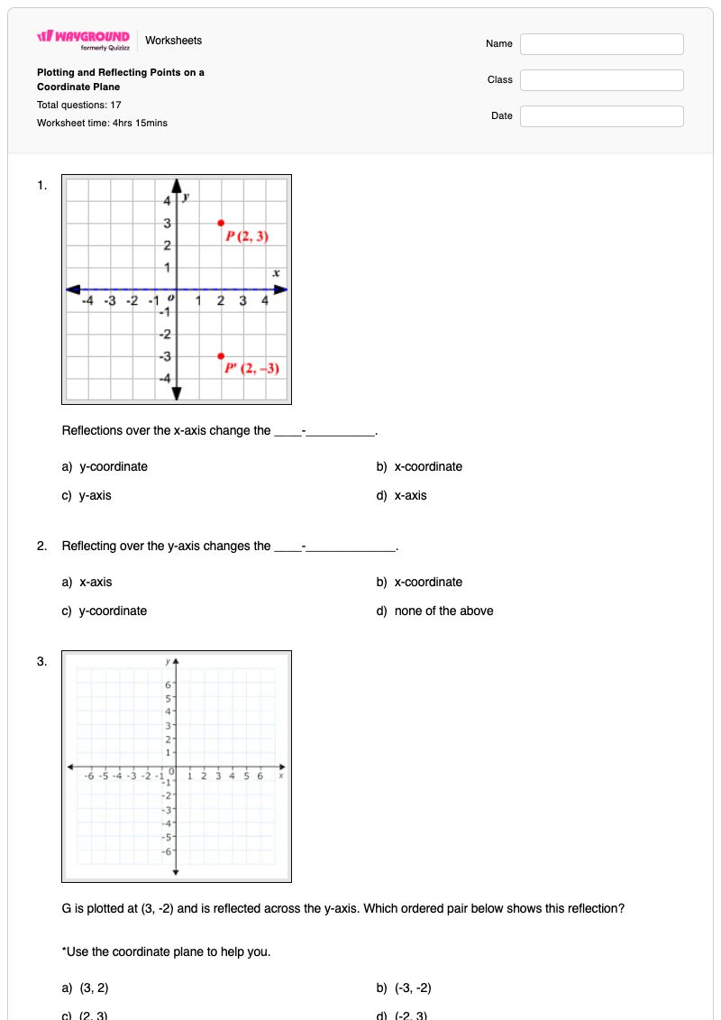 Plotting and Reflecting Points on a Coordinate Plane - พิมพ์ได้ Coordinate-points-on-a-plane เวิร์กชีท - Wayground
