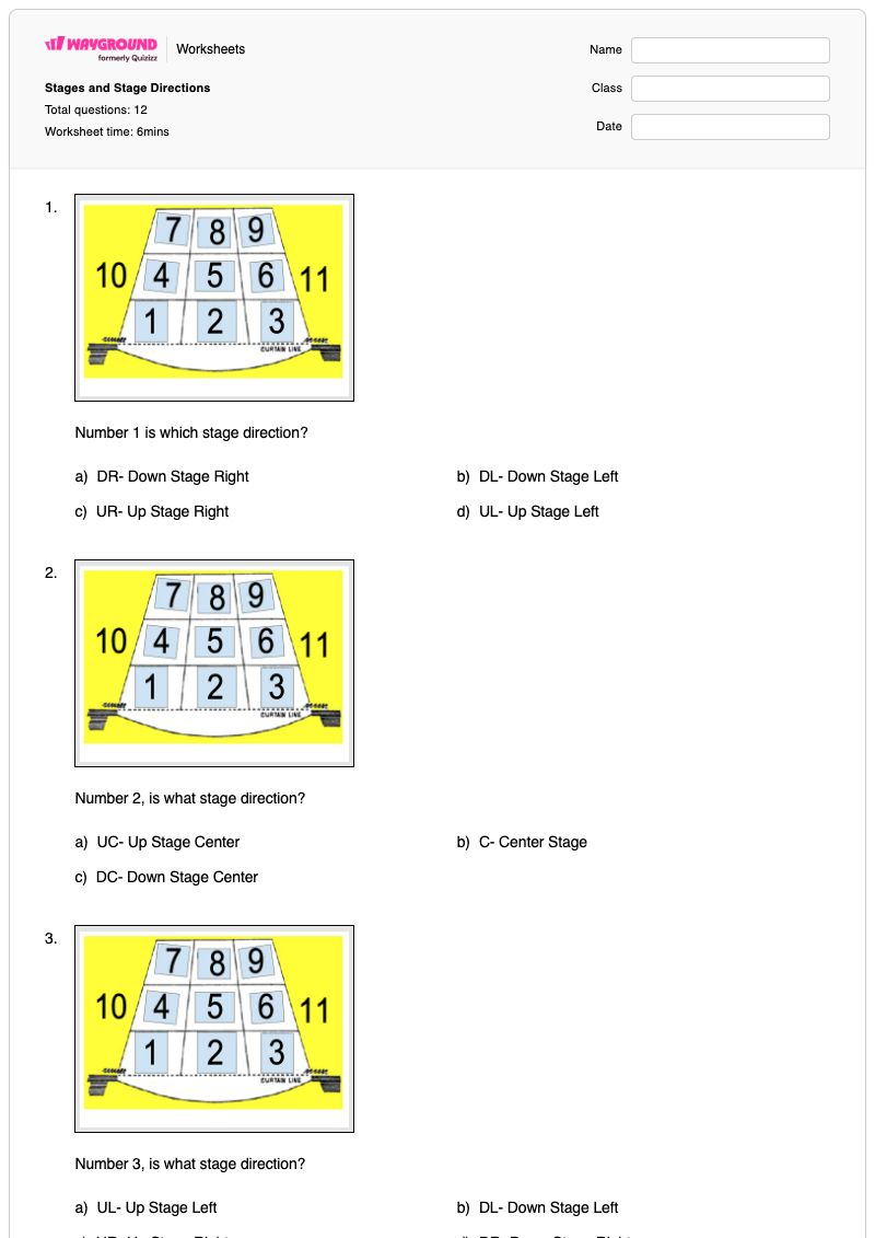Stages and Stage Directions - Printable Science Worksheets - Wayground