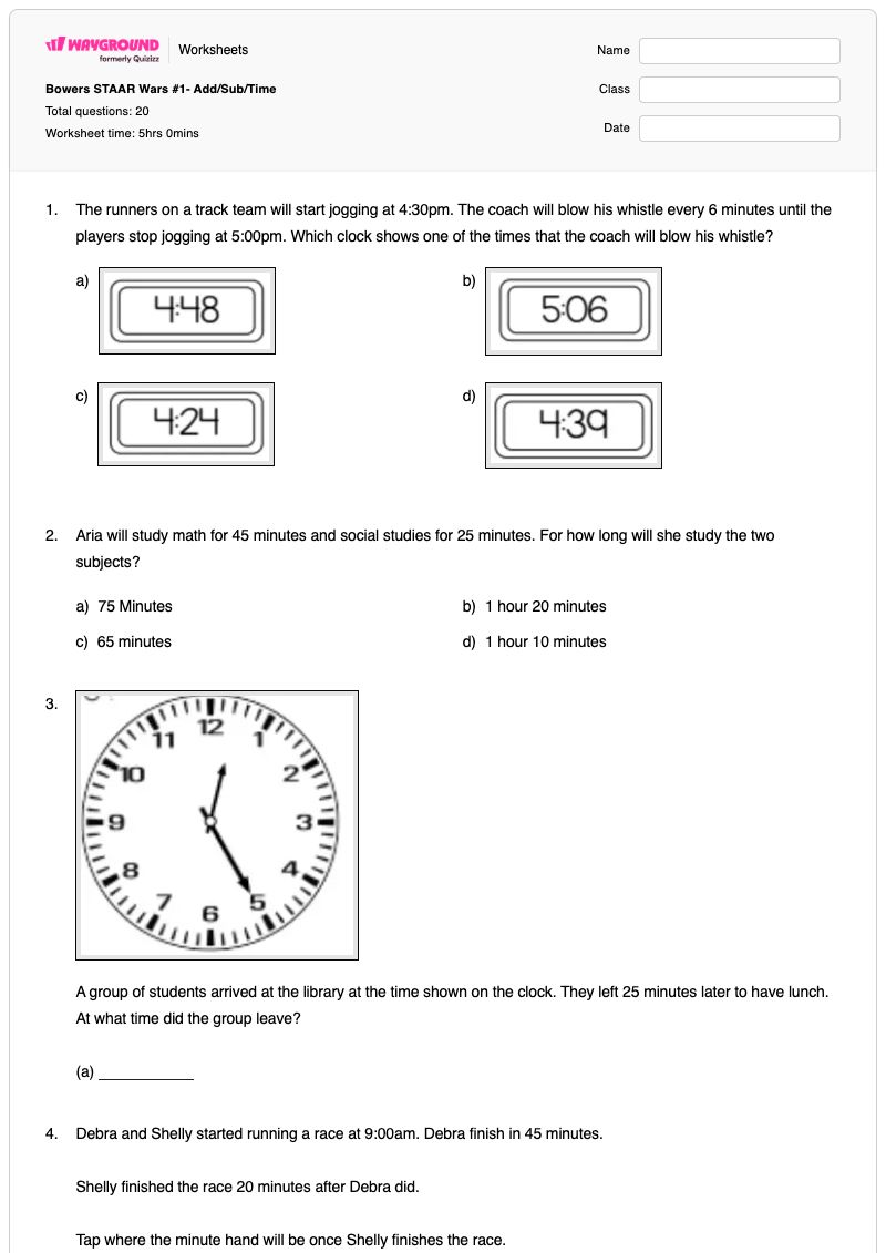 Bowers STAAR Wars #1- Add/Sub/Time - Printable 1-1-correspondence Worksheets Grade 3 - Wayground