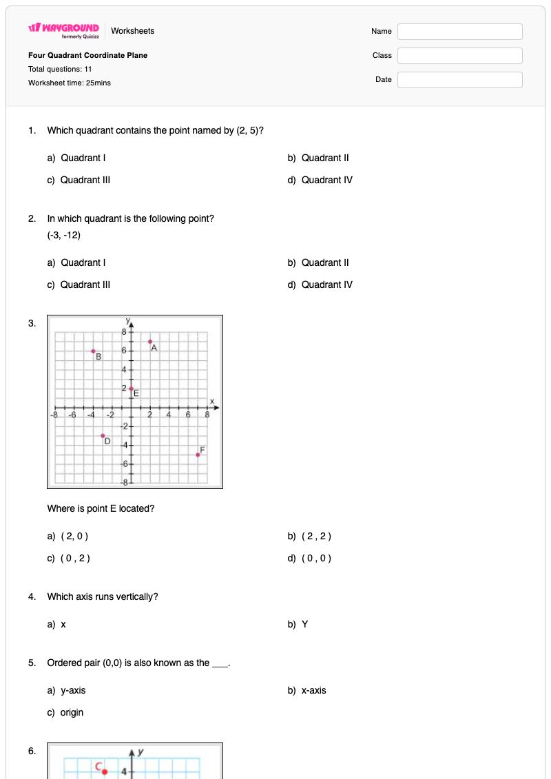 Four Quadrant Coordinate Plane - Printable Quadrants-on-the-coordinate-plane Worksheets - Wayground