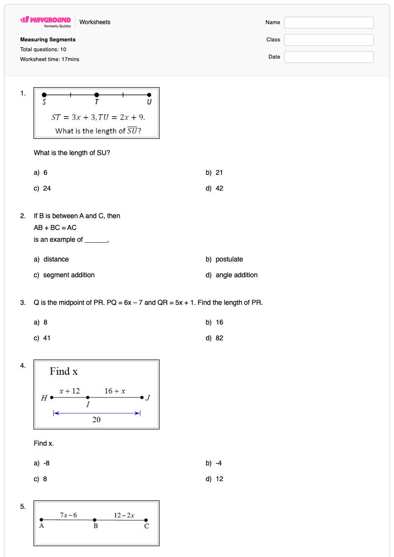 Measuring Segments - พิมพ์ได้ Segment-length เวิร์กชีท - Wayground