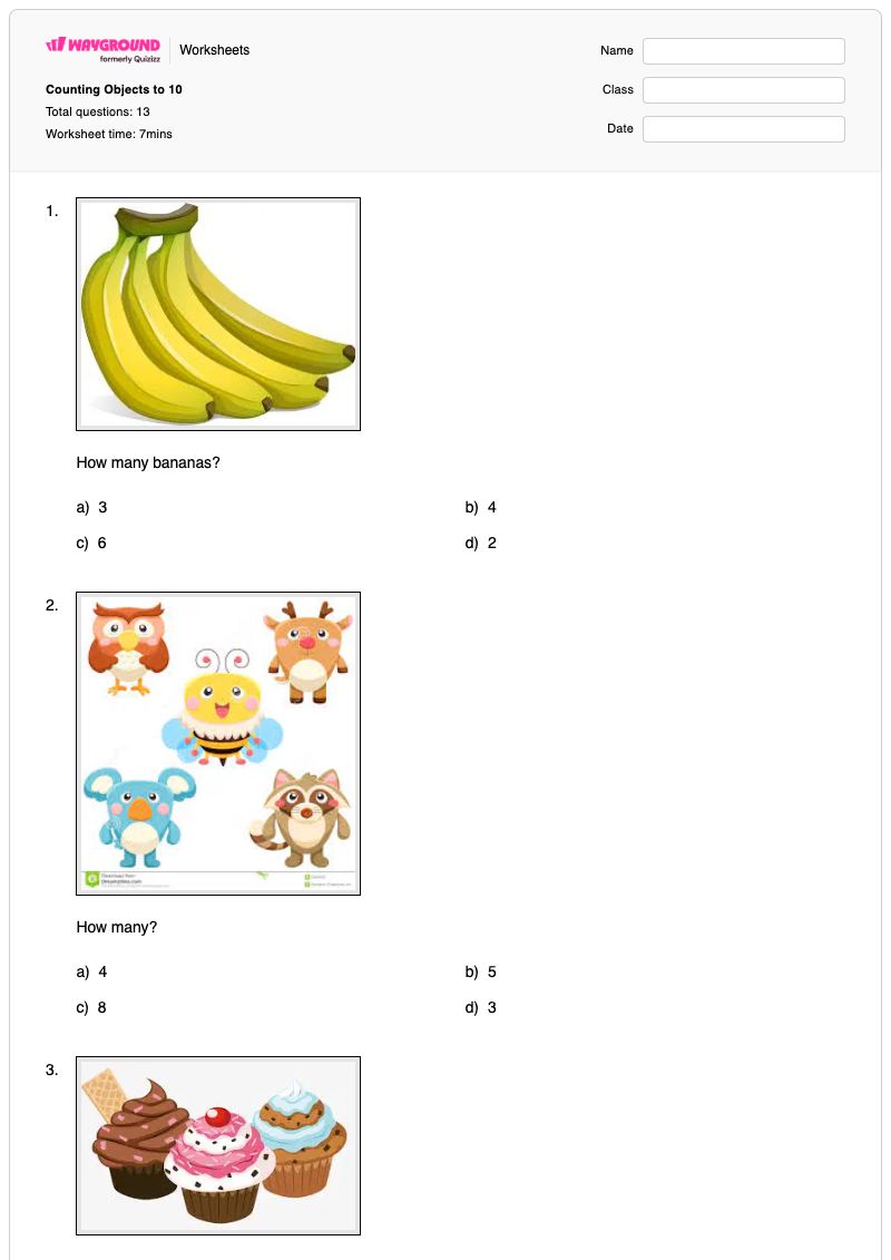 Counting Objects to 10 - พิมพ์ได้ Object-counting เวิร์กชีท - Wayground