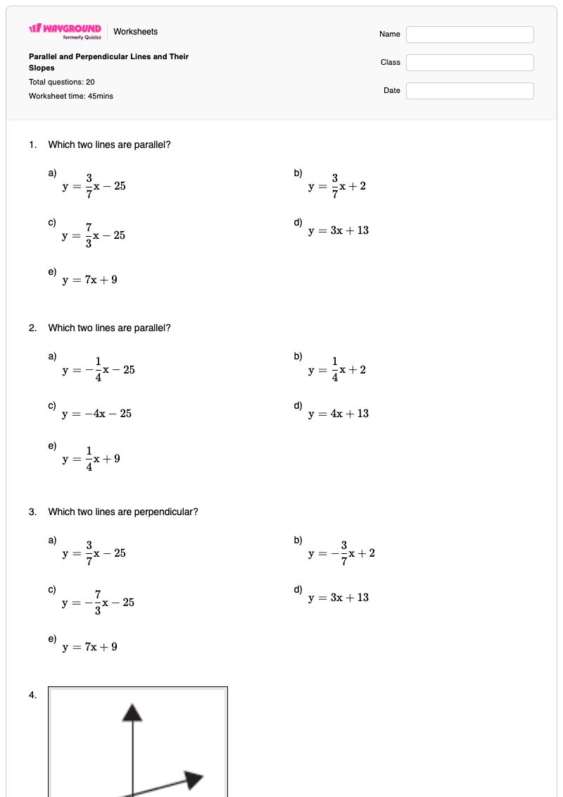 Parallel and Perpendicular Lines and Their Slopes - พิมพ์ได้ Perpendicular-bisector เวิร์กชีท ระดับ 8 - Wayground