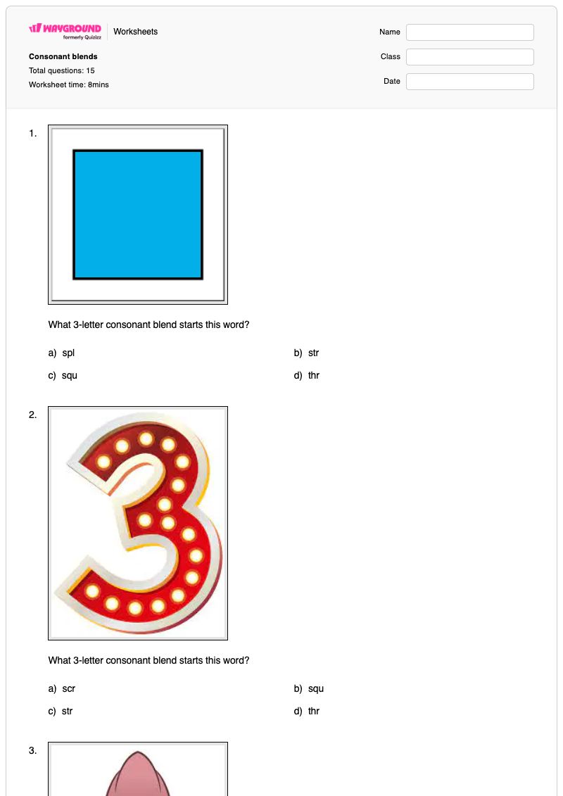 Consonant blends - พิมพ์ได้ The-letter-a เวิร์กชีท - Wayground