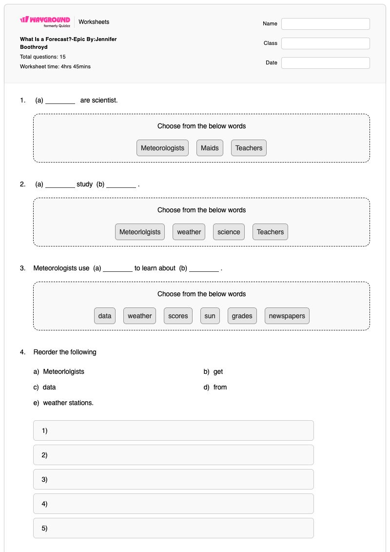  What Is a Forecast?-Epic By:Jennifer Boothroyd - Printable Alphabet-charts Worksheets Grade 2 - Wayground