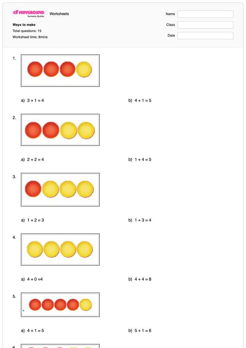 Ways to make  - Printable Ways-to-make-5 Worksheets Grade 1 - Wayground