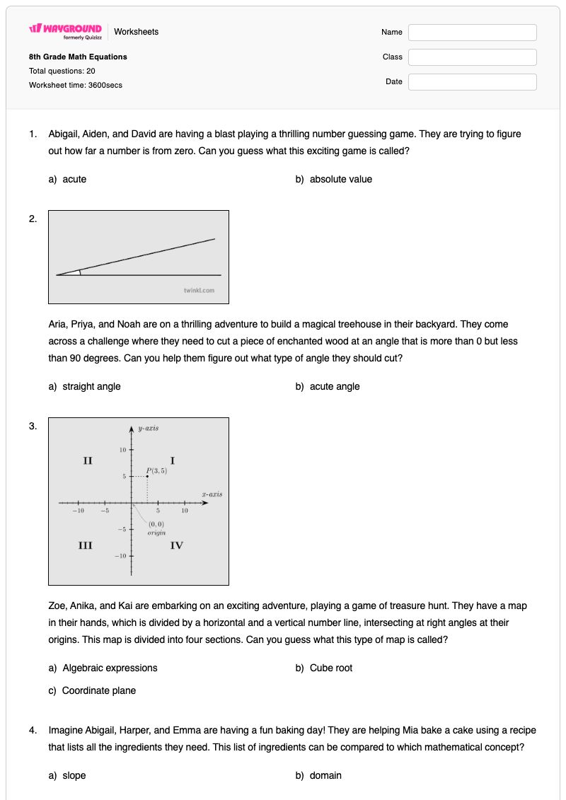 8th Grade Math Equations - Printable Math Worksheets Year 8 - Wayground