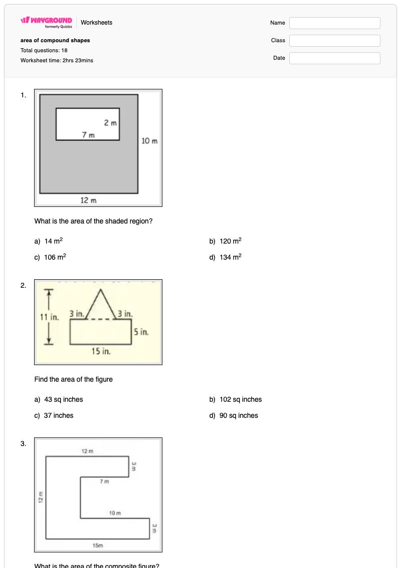area of compound shapes - พิมพ์ได้ Area-of-complex-shapes เวิร์กชีท - Wayground